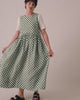 model wears dakota sky checkerboard linen dress