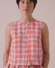 model wears mabel rosa plaid linen trousers and esme rosa plaid linen top
